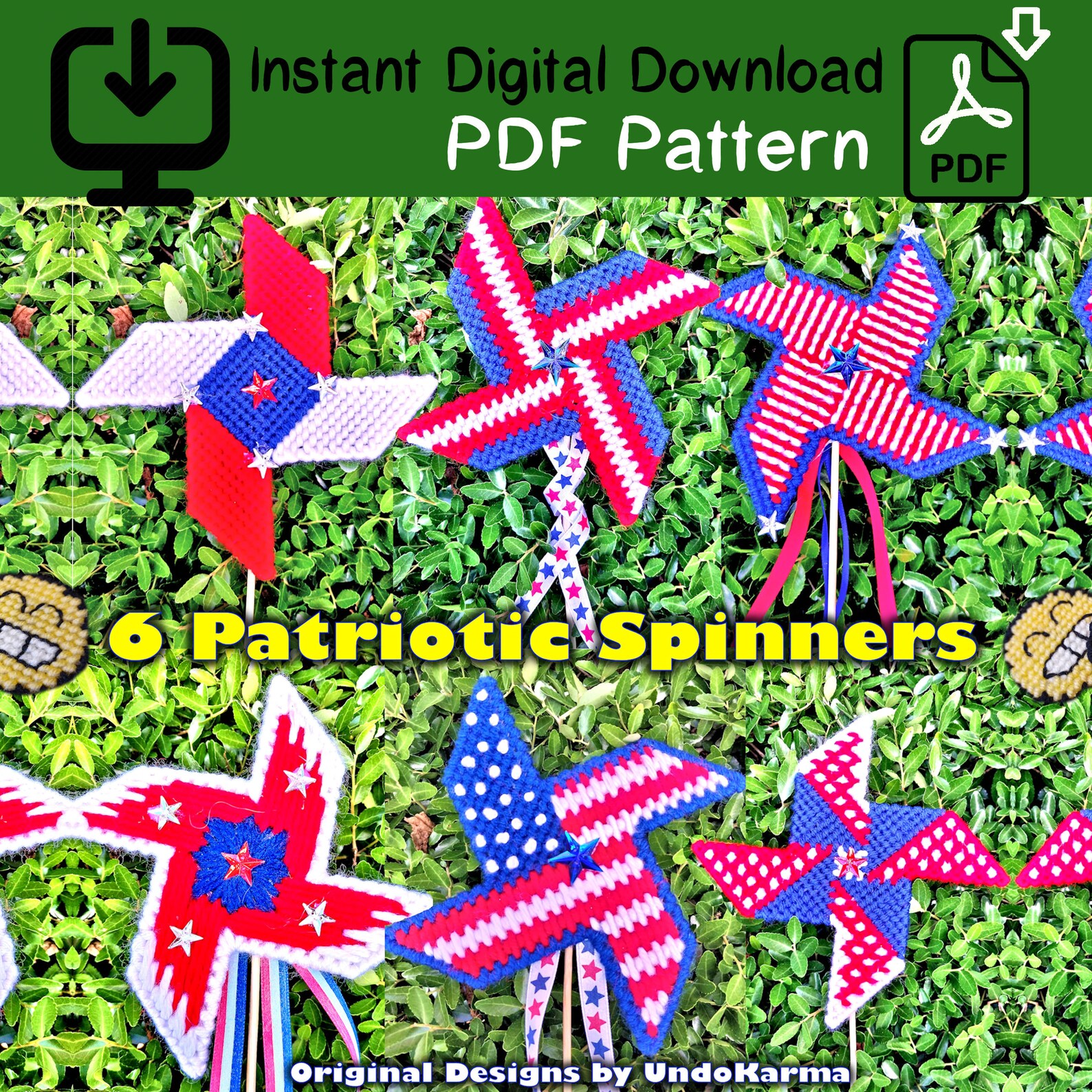 PATRIOTIC SPINNERS Plastic Canvas Pattern Pinwheel PDF Plant Pokes ...