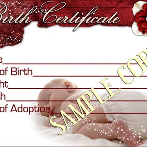 ROOD FLUWELEN Reborn Baby Doll Geboorteakte Instant Download You Print PNG Jpeg- en Pdf-bestanden voor 8 x 10 afbeelding