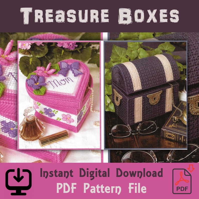 TREASURE BOXES Plastic Canvas Pattern Instant Digital Download Etsy