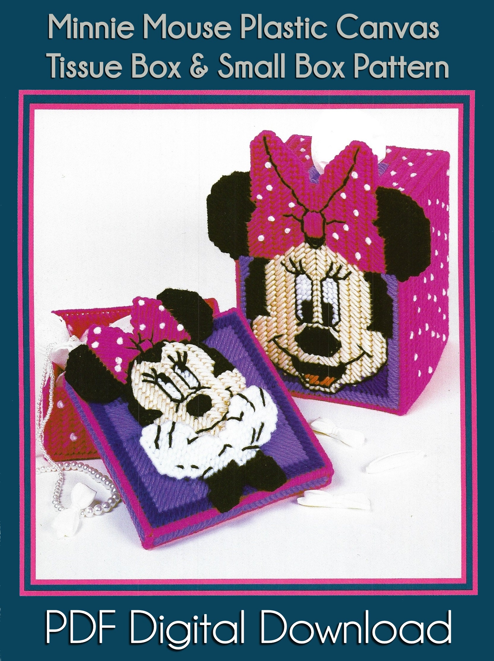 MINNIE MOUSE Tissue Box Plastic Canvas Pattern Digital Download Decor…