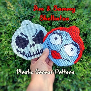 Jim & Sammy Skellington Plastkanvas PDF-mönster Digital nedladdning Halloweenmagnetdekor
