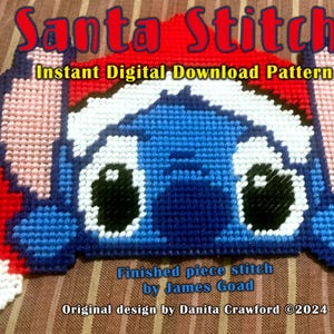 SANTA STITCH Plastic Canvas Pattern Christmas Cartoon Wall Art Hanger Door Wreath Holiday Decoration Gift Instant Digital Download PDF