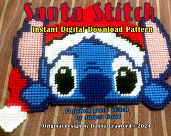 SANTA STITCH Plastic Canvas Pattern Christmas Cartoon Wall Art Hanger Door Wreath Holiday Decoration Gift Instant Digital Download PDF