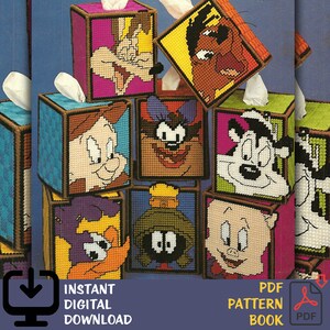 Image showing 8 Looney Tunes tissue boxes. Marvin the Martian, Road Runner, Skunk, Elmer Fudd, Coyote, etc.