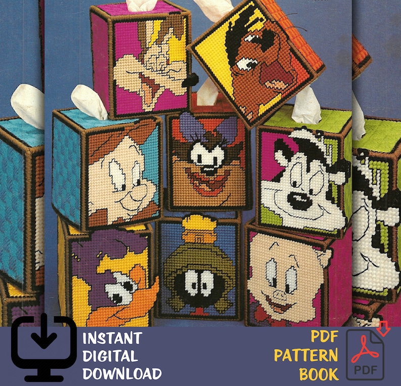 Image showing 8 Looney Tunes tissue boxes. Marvin the Martian, Road Runner, Skunk, Elmer Fudd, Coyote, etc.