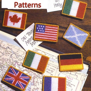 8 International FLAG Patterns PLASTIC CANVAS Digital Download Canada UsA Irish Britian magents Plant Pokes Ornaments