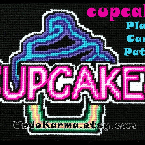 CUPCAKES Plastic Canvas Pattern WALL ART Bakery Kitchen Cupcake Neon Sign Display Needlepoint Kids Girls Chef Restaurant Room Picture Frame