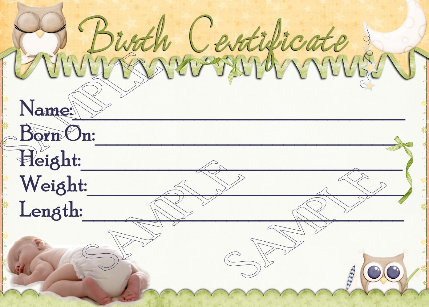 WHO LOVES YOU Reborn Baby Doll Birth Certificate Owl Moon Instant Download  You Print png Jpeg and Pdf files for 21x21 Regarding Baby Doll Birth Certificate Template