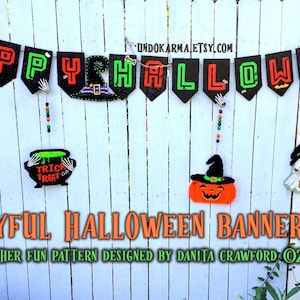 Halloween Banner Plastic Canvas Pattern: Ghost, Pumpkin, Witch (Digital Download)