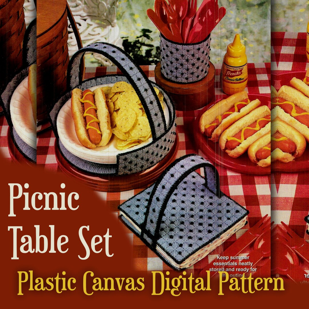 PICNIC TABLE SET Plastic Canvas Pattern Book Instant Digital Download Party Silverware Holders