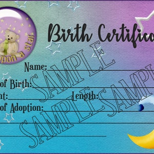 WISH upon a STAR Reborn Baby Doll Geboorteakte Instant Download You Print PNG Jpeg- en Pdf-bestanden voor 8 x 10 grafische Moon Stars