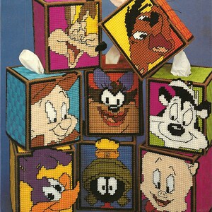 Image showing more of the Looney Tunes tissue box patterns for plastic canvas.