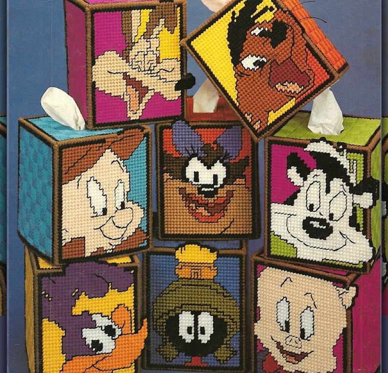 Image showing more of the Looney Tunes tissue box patterns for plastic canvas.