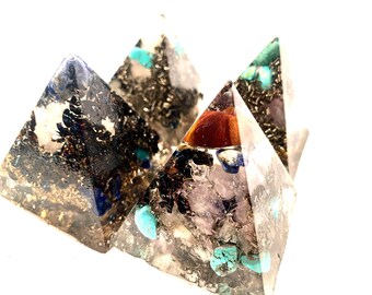 Handmade Quartz Crystal Orgone Pyramid Set, EMF Protection