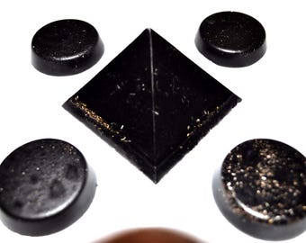 Quartz Crystal Orgone Set: Black Pyramid & EMF Protection