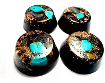 4 hand made quartz crystal orgone energy units with copper and turquoise for home or office decoration emf protection makes great gifts