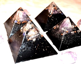 Set of 4 Quartz Crystal Orgone Energy Pyramids, EMF Protection