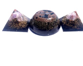 Orgone Pyramid Set, Copper & Quartz Crystal, EMF Protection