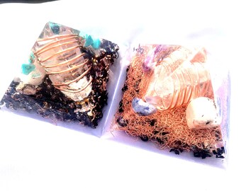Quartz Crystal Orgone Pyramid Set, EMF Protection Art Decor