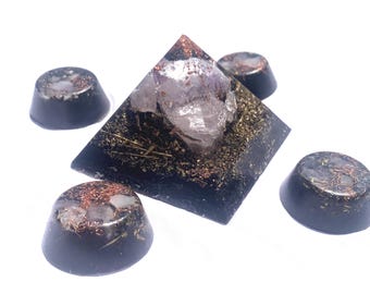Quartz Crystal Orgone Pyramid Set, EMF Protection Decor