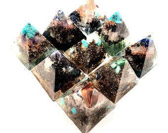 Quartz Crystal Orgone Pyramid Set: 5G EMF Protection, Reiki Gift
