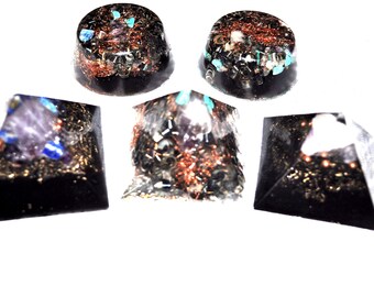 Handmade Quartz Crystal Orgone Pyramid Set, EMF Protection