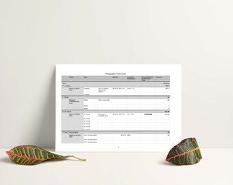 Hoja de cálculo de costos de viaje de fotografía editable (temporada de impuestos!)