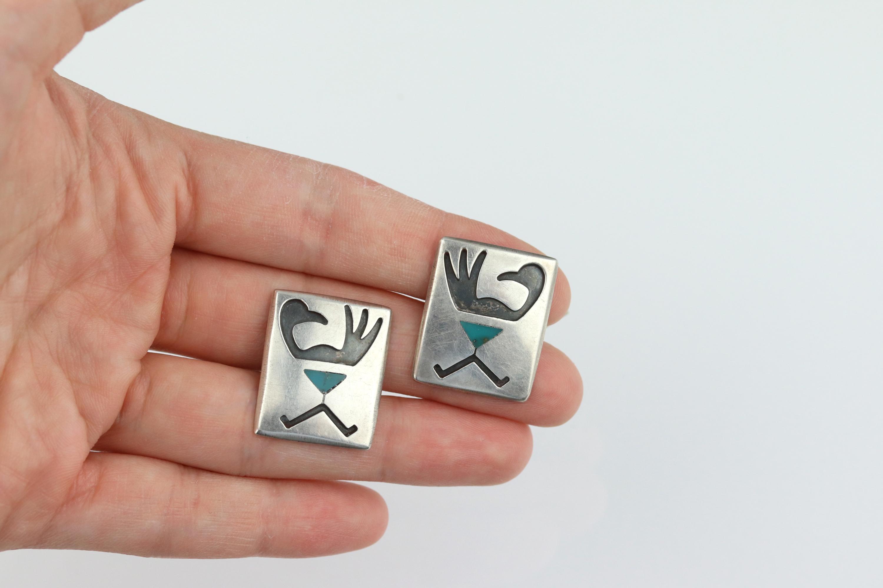 Boutons De Manchette Vintage Mexique - Argent 925 Massif - Sculpture Oiseau Volant - Rétro