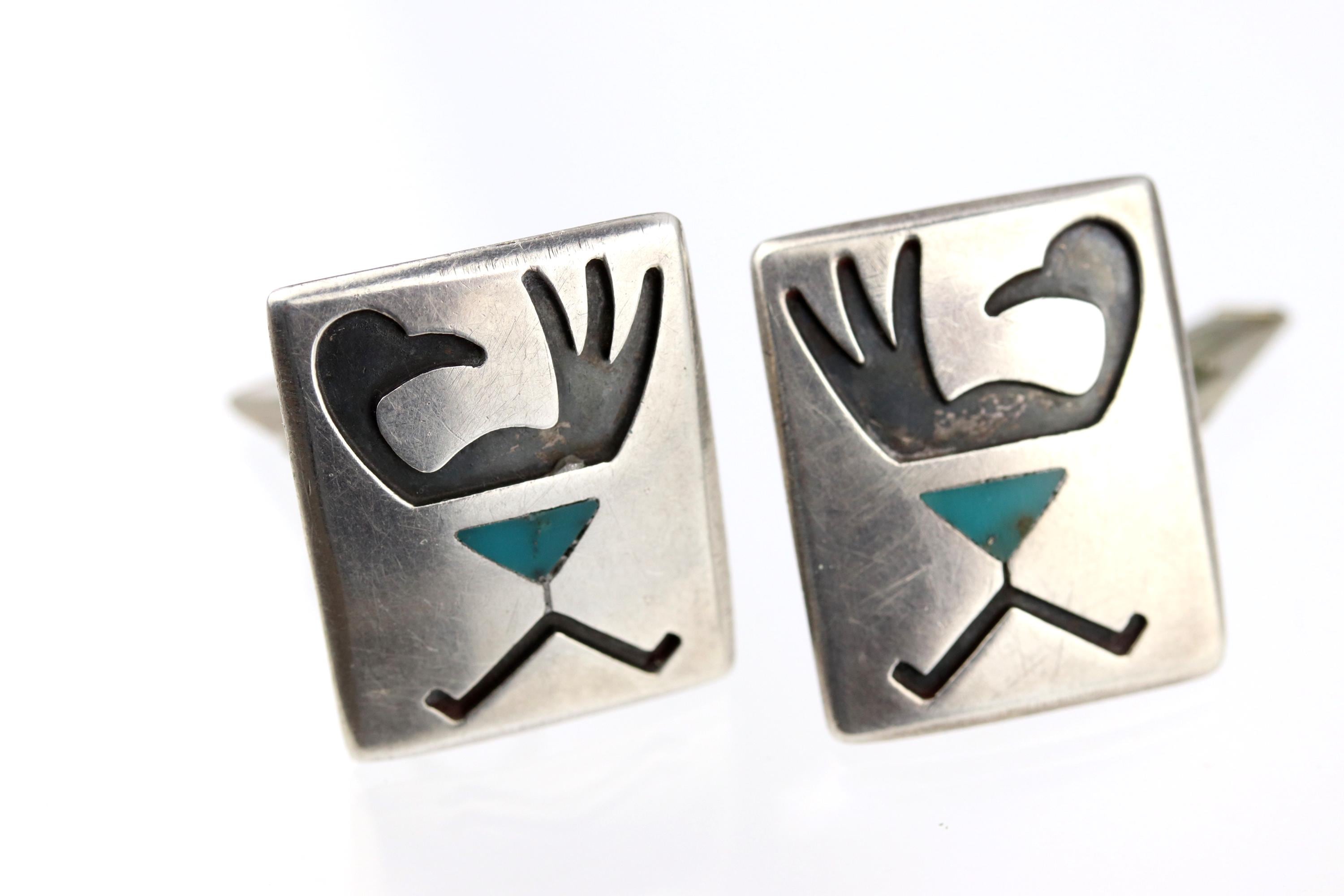 Boutons de manchette triangulaires vintage du Mexique en argent sterling et verre noir - Design de forme libre - Cannelés - Signé V #d909 - Canada