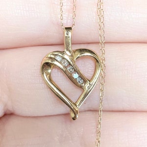RESERVED for Michelle FTJ Vintage diamond channel 10k solid yellow gold open heart filigree pendant necklace