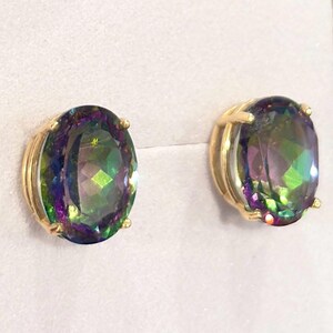 Mystic Topaz 14K Gold Stud Earrings: Clyde Duneier Vintage Solitaire