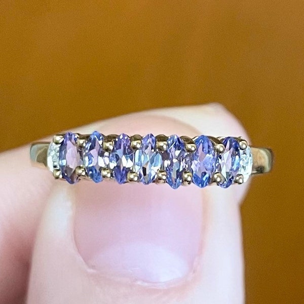 10k A/AA Tanzanite diamond half eternity channel blue purple 0.40 carat size 7 band STS ring