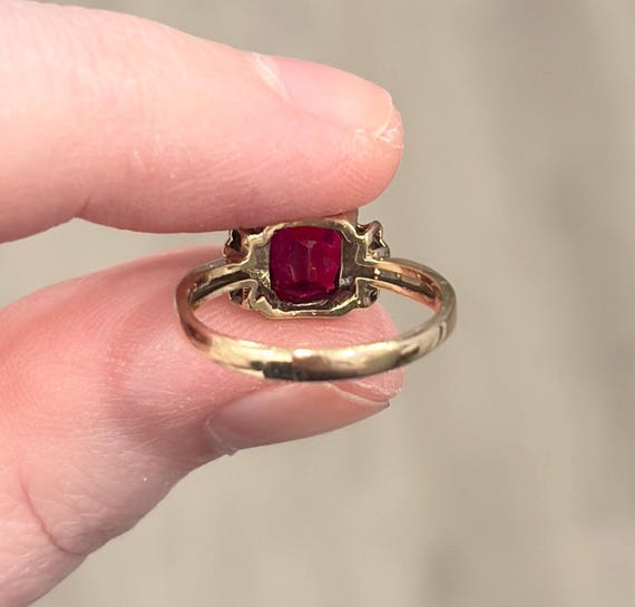 10K Vintage Red Spinel Ring, Rectangular, Solitai… - image 11