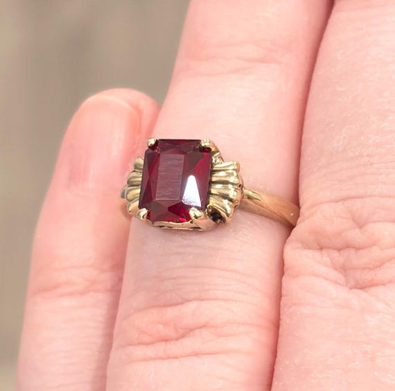 10K Vintage Red Spinel Ring, Rectangular, Solitai… - image 9