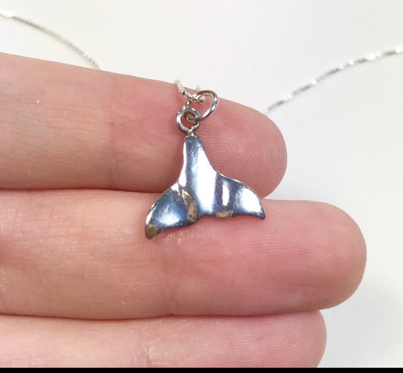 Petite Dolphin Whale Tail Sea Ocean 925 Sterling Silver Pendant Necklace