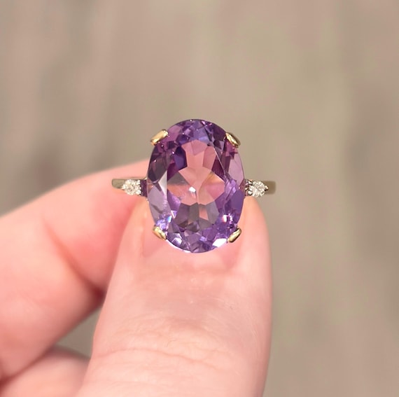 Vintage 14K Gold Amethyst Ring, Diamond Accent So… - image 1
