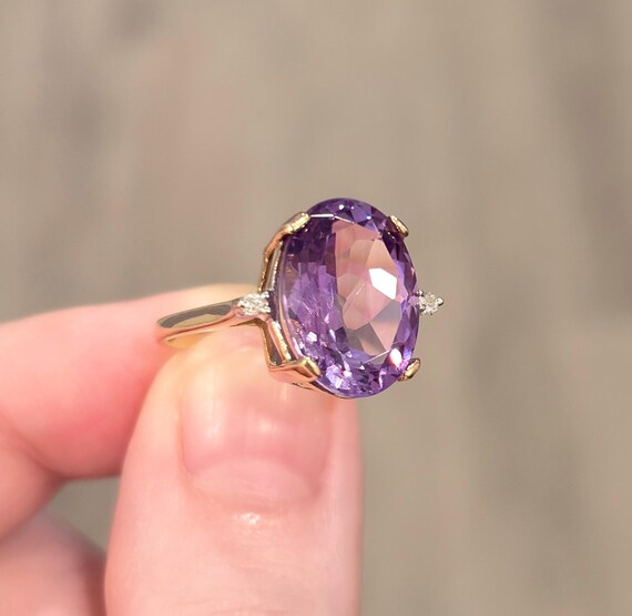 Vintage 14K Gold Amethyst Ring, Diamond Accent So… - image 5