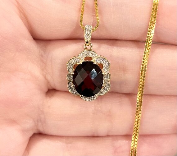 10K Garnet Diamond Rose cut oval genuine deep red… - image 5