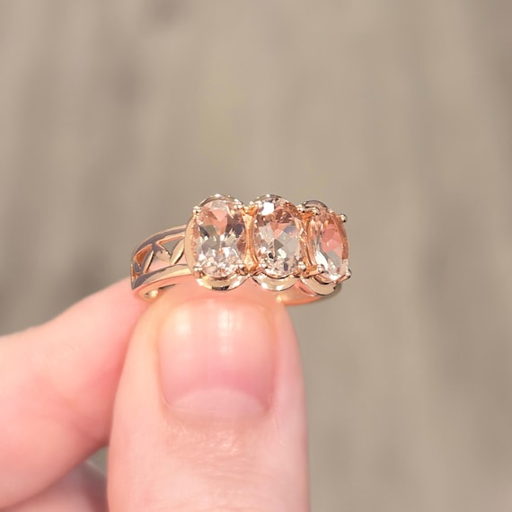 Cor De Rosa Filigree Morganite Three Stone Ring, … - image 5