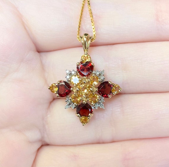 10K vintage Garnet Citrine Diamond heart dark ric… - image 5