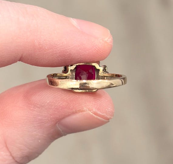 10K Vintage Red Spinel Ring, Rectangular, Solitai… - image 12
