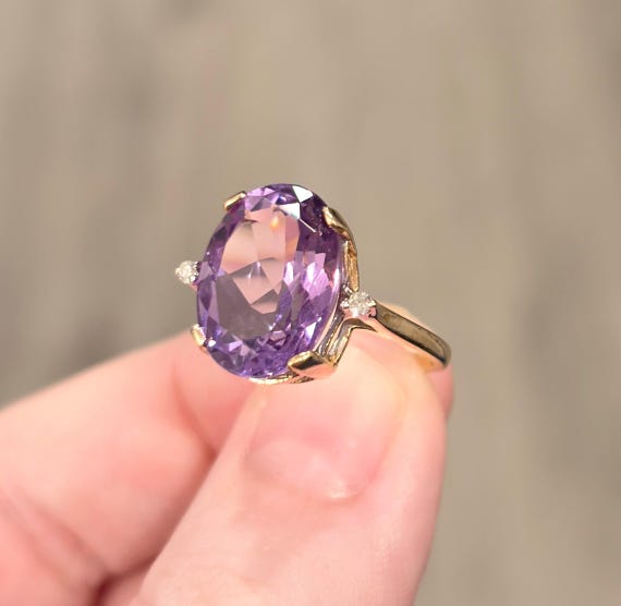 Vintage 14K Gold Amethyst Ring, Diamond Accent So… - image 6