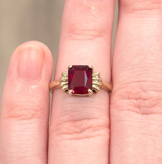 10K Vintage Red Spinel Ring, Rectangular, Solitai… - image 3