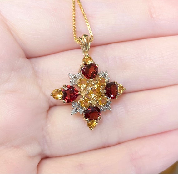 10K vintage Garnet Citrine Diamond heart dark ric… - image 4