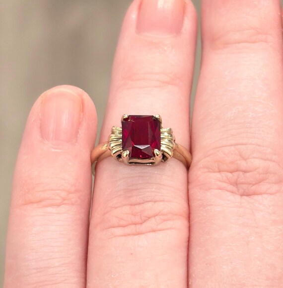 10K Vintage Red Spinel Ring, Rectangular, Solitai… - image 4