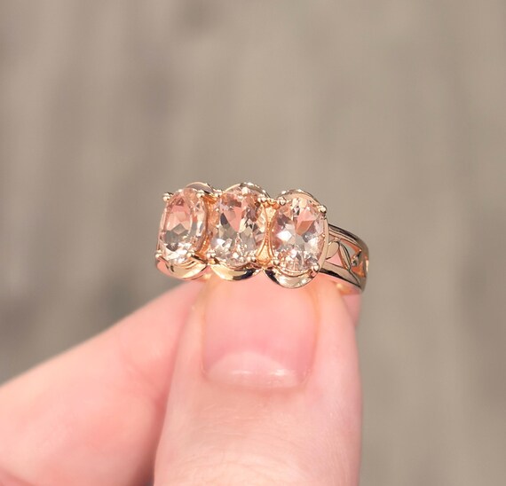 Cor De Rosa Filigree Morganite Three Stone Ring, … - image 4