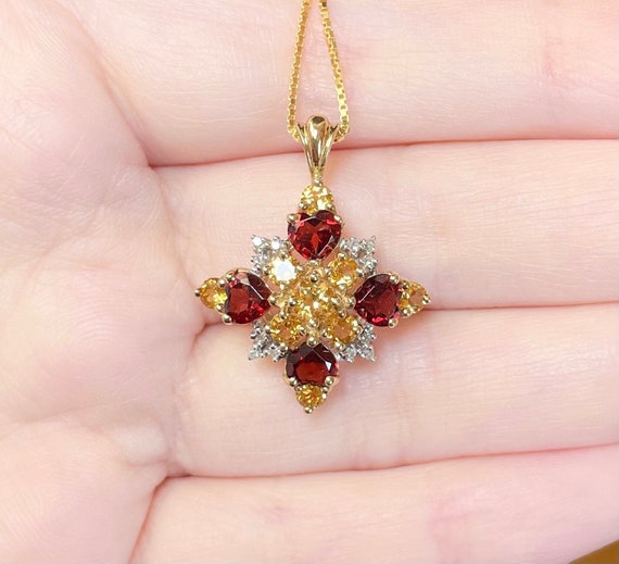 10K vintage Garnet Citrine Diamond heart dark ric… - image 1