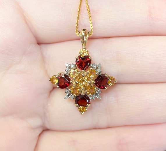 10K vintage Garnet Citrine Diamond heart dark ric… - image 2