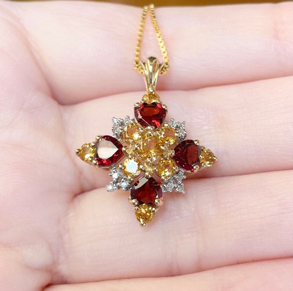 10K vintage Garnet Citrine Diamond heart dark ric… - image 3