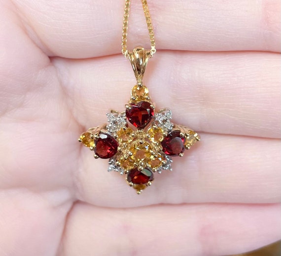 10K vintage Garnet Citrine Diamond heart dark ric… - image 7